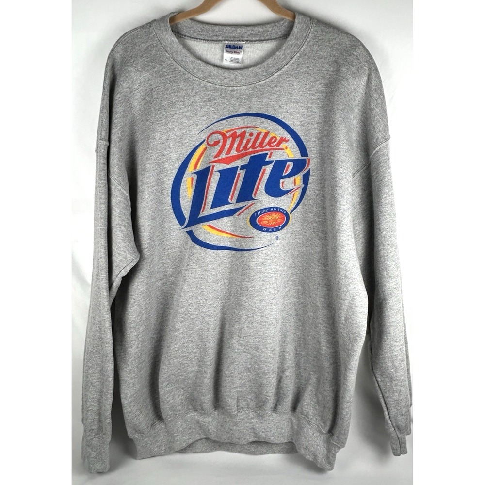 Miller Lite Pilsner Beer Logo Sweatshirt Mens XL Gray Pullover Gildan Vintage